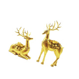 2Pcs Deer Statues Resin Animal Sculptures for Living Room Fireplace Entrance Gold