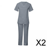 Maxbell 2xWomen Scrubs Set Stretch Comfortable Nursing Work suits Scrubs Top and Pants M