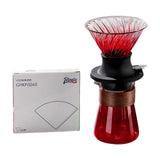 Maxbell Pour over Coffee Maker Set Glass Coffee Filter Cup for Hotel Home 1-3 People Red