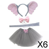 Maxbell 6xElephant Costume Ears Headband Bowtie Tail for Stage Shows Carnival Dress up with Tutu