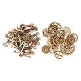 Maxbell 100pcs Key and Gear Shape Wood Adornment Craft Wooden Hanging Embellishments