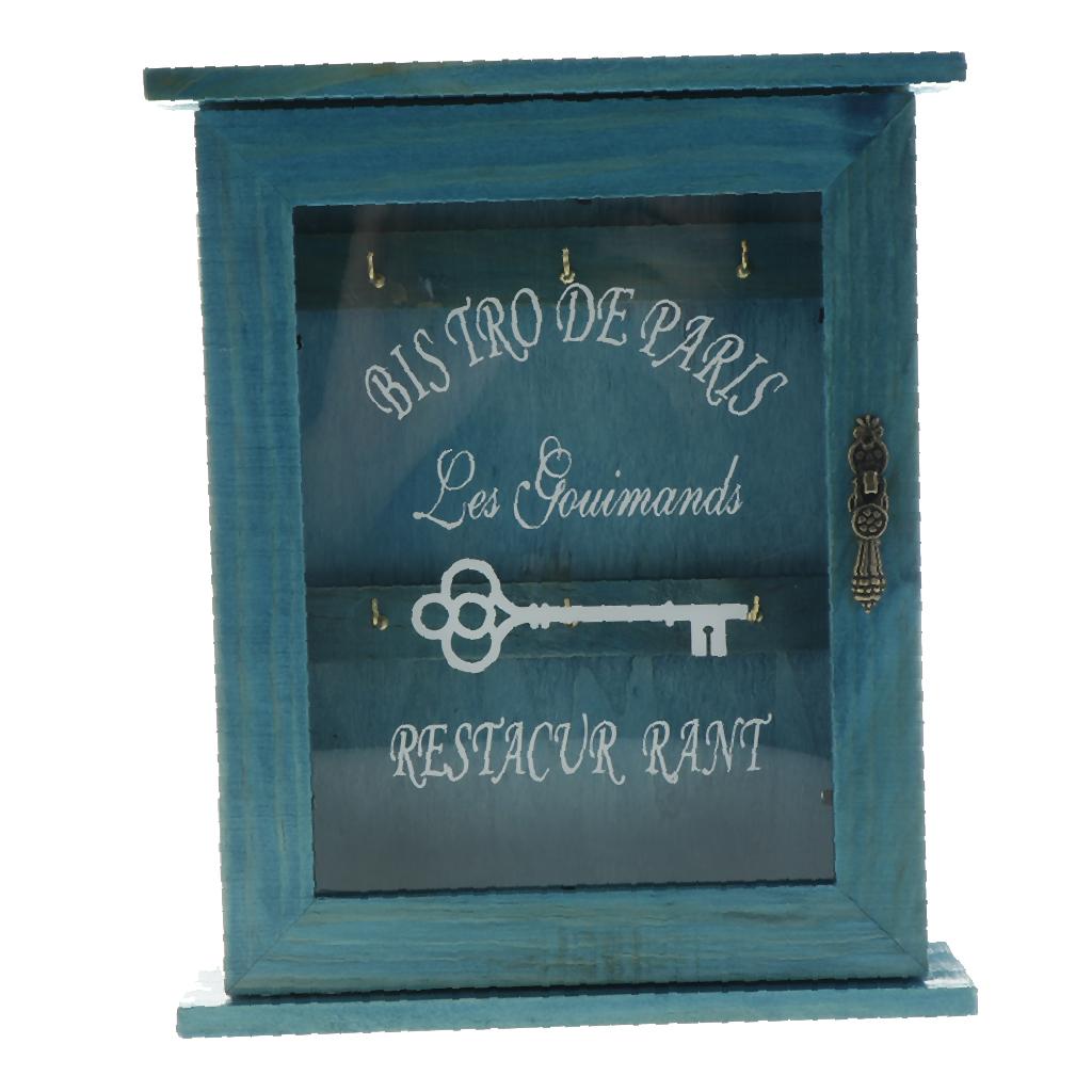 Sundry Finishing Box Creative Wooden Key Box Cabinet with Three Hook Blue