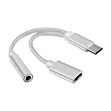 Maxbell USB C to 3.5mm Jack Headphone Charger Adapter Voice Charging Cable Converter Silver