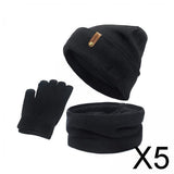 Maxbell 5xWomen Winter Beanie Hat Scarf Hat Knitted Gloves Fleece Lining Black