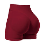 Maxbell Yoga Shorts High Waisted Soft Workout Gym Shorts for Running L Wine Red