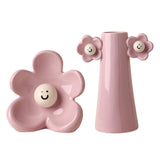 Maxbell 2 Pieces Ceramic Vase Smile Face Design Bud Vase for Bedroom Desktop Wedding pink violet