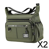 Maxbell 2xMen Shoulder Bag with Zipper Closure Girls Oxford Multilayer Pocket Tote Bag green