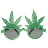 Novelty Party Sunglasses Glitter Green Maple Leaf Eye Glasses