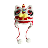 Maxbell Tradition Hat Chinese Style Warm Crochet with Pom Autumn and Winter kid red