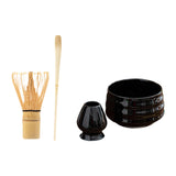 Maxbell Matcha Tea Set Gift for Tea Lovers Handcrafted Bamboo Matcha Whisk and Stand Gloss Black