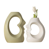 Maxbell 2x Flower Vases Resin Flower Arrangement Decorative for Bouquet Entry Mantel Beige and white