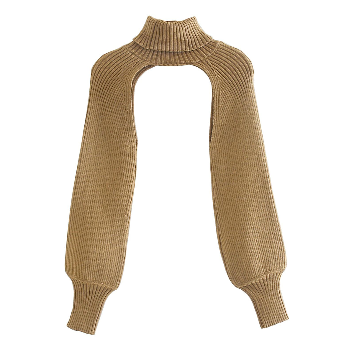 Maxbell Maxbell Turtleneck Sexy Short Sweater Long Sleeve Knitwear Pullover Halter Top Khaki