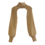 Maxbell Maxbell Turtleneck Sexy Short Sweater Long Sleeve Knitwear Pullover Halter Top Khaki