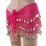 Maxbell 1PC Belly Dance Belt Hip Scarf Wrap Belt Skirt with 128 Gold Coins - Shocking Pink