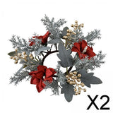 Maxbell 2xChristmas Candle Ring Wreath 25cm Garland for Table Centerpiece Holiday Xmas Gray White
