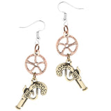 Maxbell Retro Revolver Gun Gear Wheel Earrings Drop Steampunk Jewelry Antique Bronze - Aladdin Shoppers