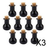 Maxbell 3x10pcs Mini Glass Cork Bottle Flat bulb Jars Vials Message Wish Bottle Black