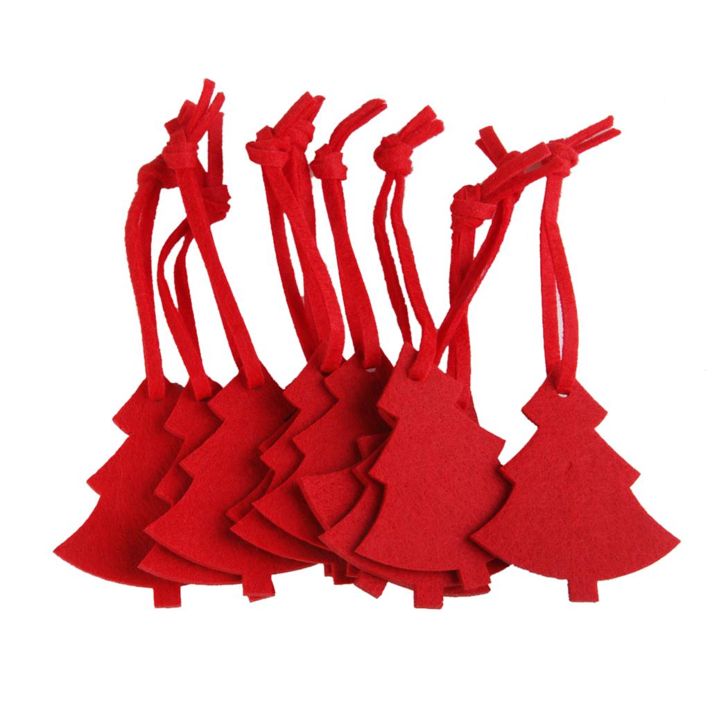 Maxbell 10Pcs Xmas Tree Shape Felt Christmas Trees Ornament Decorative Hanger Red