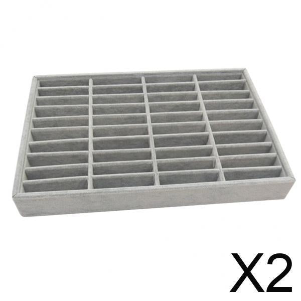 Maxbell 2xMen Women Bangle Bracelet Trays 40 Slot Compartment Box Showcase Gray