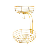 Maxbell Fruit Basket with Banana Hanger Iron 2 Tier for Kitchen Counter Dining Table Gold