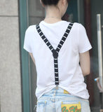 Maxbell Adult Unisex Clip-on Braces Elastic Y-back Suspender w/White Mustache Beard Patterns Black