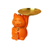 Maxbell Animal Storage Box Sculpture Serving Tray Ornament Resin Cat Statue Figurine Orange