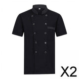 Maxbell 2xUnisex Chef Coat Jacket Catering Kitchen Short Sleeve Chef Wear L Black