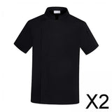Maxbell 2xChef Coat Jacket with Pocket Short Sleeve Shirt Breathable Waiter Apparel L Black