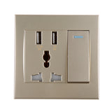 Maxbell Maxbell Gold 2.1A 2 USB Wall Socket Charger Power Panel Receptacle 3 Outlet Switch