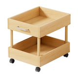 Rolling Cart 2 Tiers Wood Cart with Caster Wheels for Household Hotel Office M