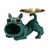 French Bulldog Figurine Storage Tray Resin Sculpture for Bathroom Decorative Green