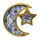 Maxbell Ramadan Serving Tray Decoration Moon Star Tray for Wedding Gatherings Events Blue Gold
