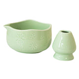 Maxbell Matcha Bowl with Whisk Holder Gift with Spout for Kitchen Tea Lovers Friends Green