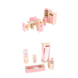 Maxbell Kids Pretend Role Play Wooden Toy Dollhouse Dining Room & Bathroom Furniture Set