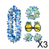 Maxbell 3xHawaiian Necklace Costume Set Beach Womens Fancy Dress Dress Decor Headband Blue