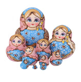 Maxbell 10PCS Painted Flower Wooden Russian Nesting Dolls- Blue&Gold
