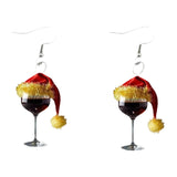 Wine Glass Christmas Earrings Decor Gift Jewelry for Holiday Proms Halloween