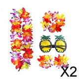 Maxbell 2xHawaiian Necklace Costume Set Beach Womens Fancy Dress Dress Decor Headband Multicolor