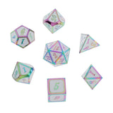 Maxbell 7 Pieces Polyhedral Metal Dice for D&D Pathfinder RPG Game Rainbow White