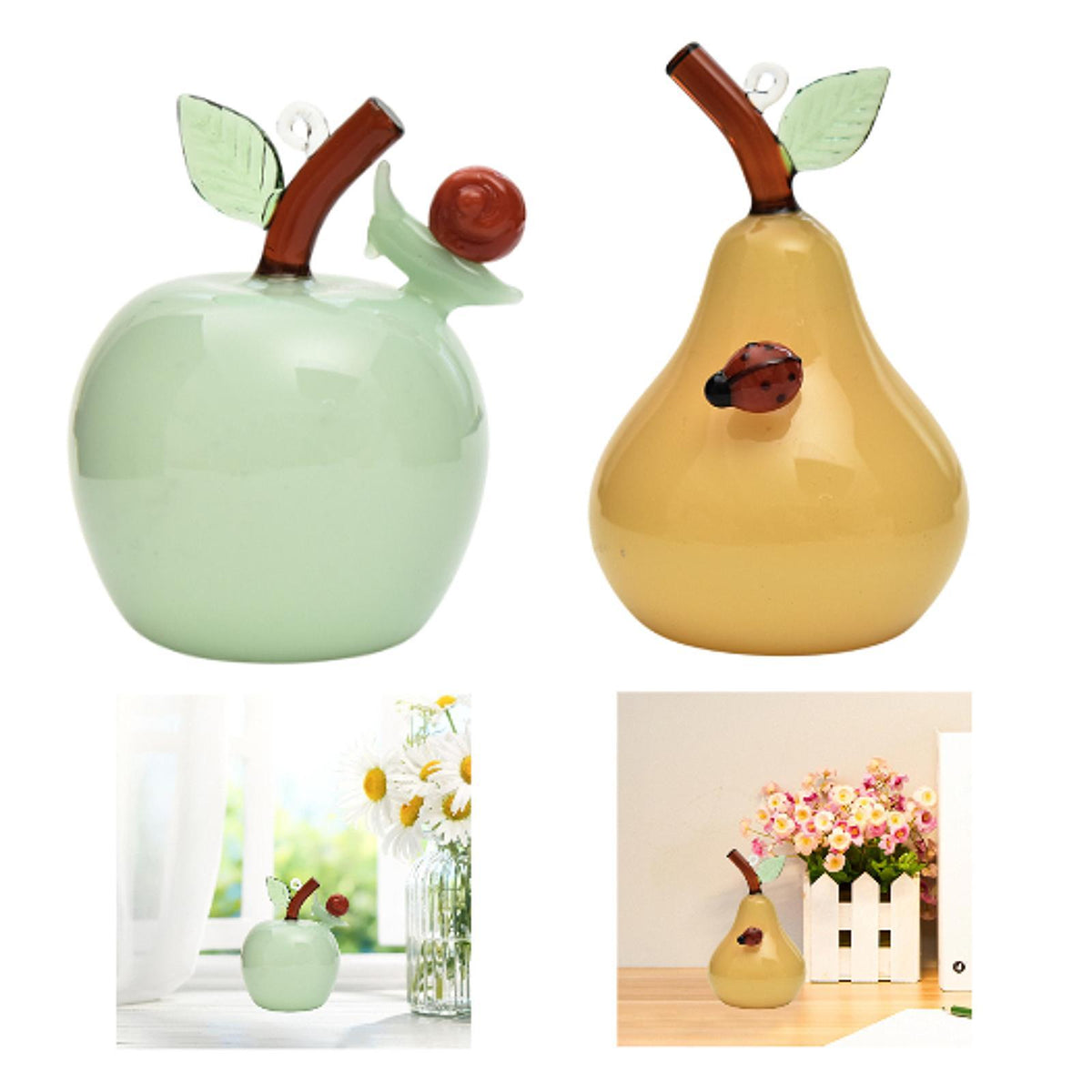 Maxbell Fruit Statue Artwork Collection Glass Figurine for Housewarming Desk Cabinet Apple