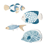 Maxbell 4Pcs Wooden Fish Coastal Decor Set Home Hotel Hanging Coastal Wall Art Decor