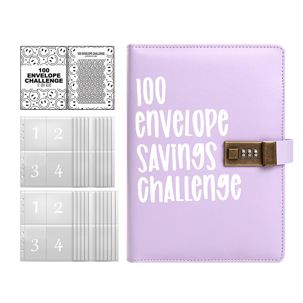 Maxbell Envelope Challenge Binder Creative PU Leather Stuffing Envelopes Binder Purple