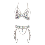 Maxbell Women Body Chain Outfit Hollow Out Bra Chain for Carnival Party Rave silver