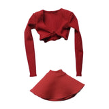 Maxbell 1/6 Long Sleeve Shirt and Skirt Outfit for 12'' inch Woman Figures Accessory red