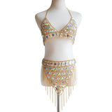 Maxbell Maxbell Sexy Bra Bikini Women Halter Sequin Tassel Summer Beach Chest Chain Golden