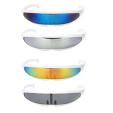 Maxbell 4 Piece Futuristic Narrow Cyclops Color Mirrored Lens Visor Sunglasses Party