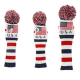 Maxbell Maxbell 3 Pieces Golf Pom Pom Headcover Wood Driver Club Head Cover Set America Flag