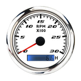 Maxbell Digital Tach Hour Meter Universal RPM Gauge for 12V/24V Autos 0 to 30 white