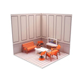 Maxbell 1/12 Backdrop Scene Model with Furniture for Action Figures Dolls Collection Style F