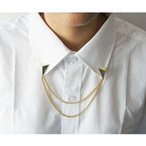Maxbell 2Pcs Triangle Punk Brooch Collar Chain Necklace Collar Clip Gold